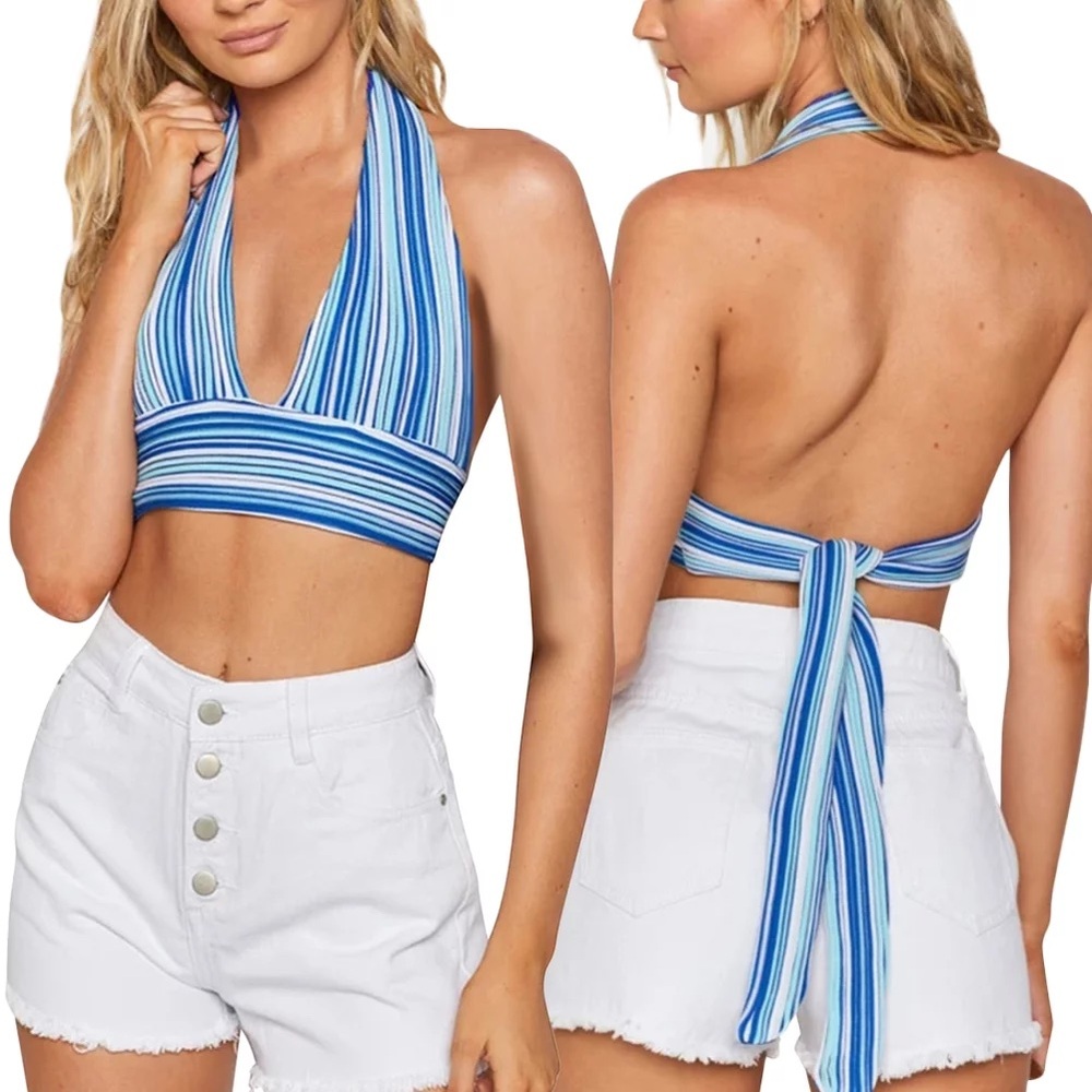 beginning boutique Beach Knit Halter Blue size AU 6/US 2